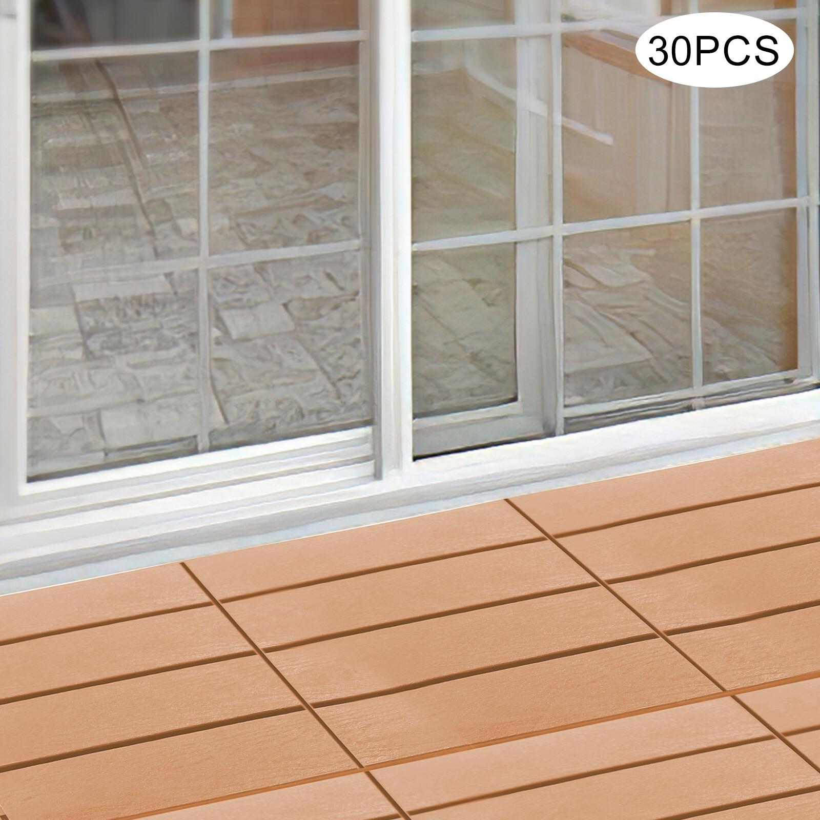30X Plastic Interlocking Deck Tiles Dark Wood Grain Outdoor Patio Pavers 12"x12" gallery