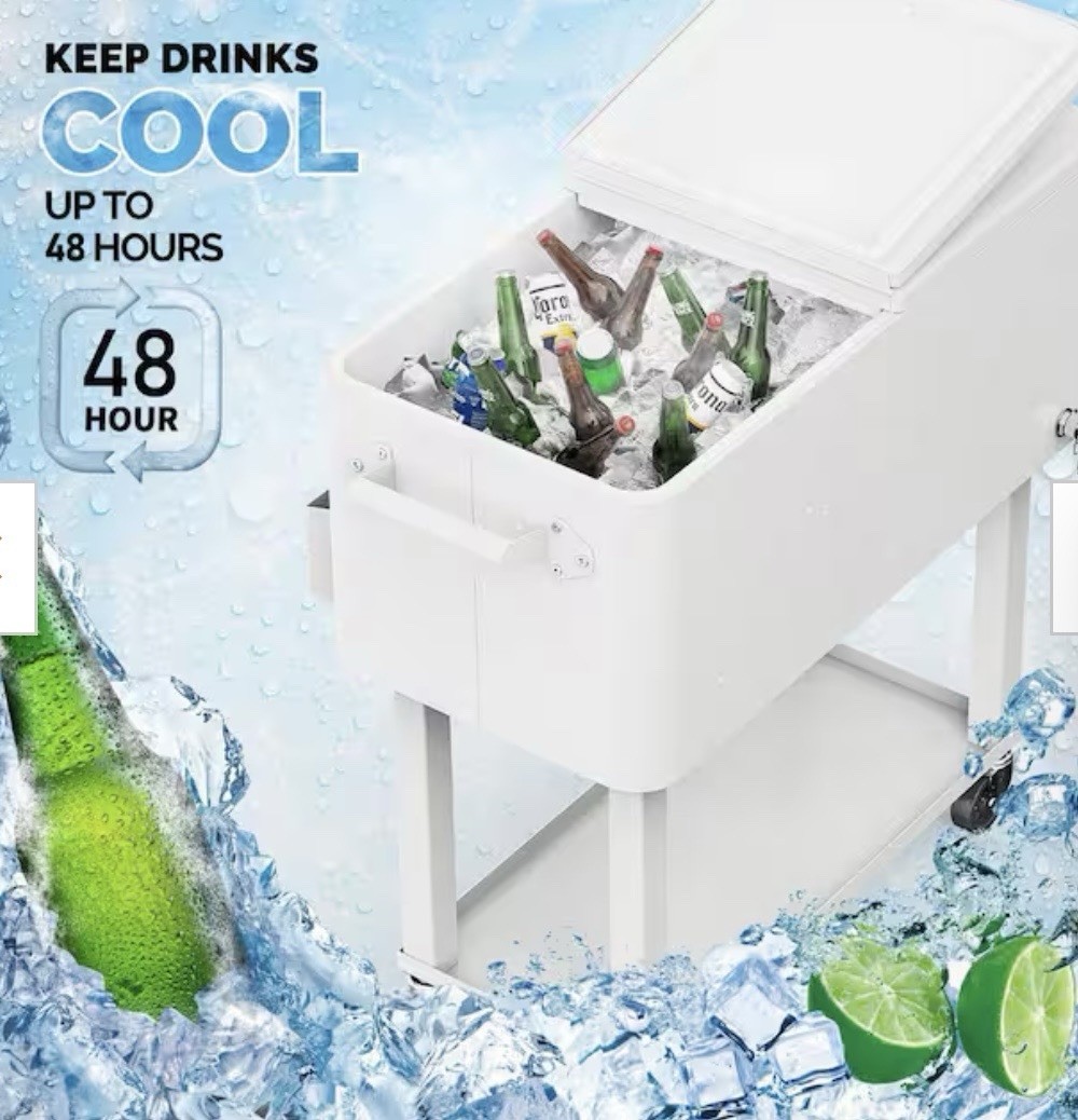 VINGLI 80 Qt White Rolling Party Cooler, Bottle Opener, 100 Cans/55 Bottles gallery