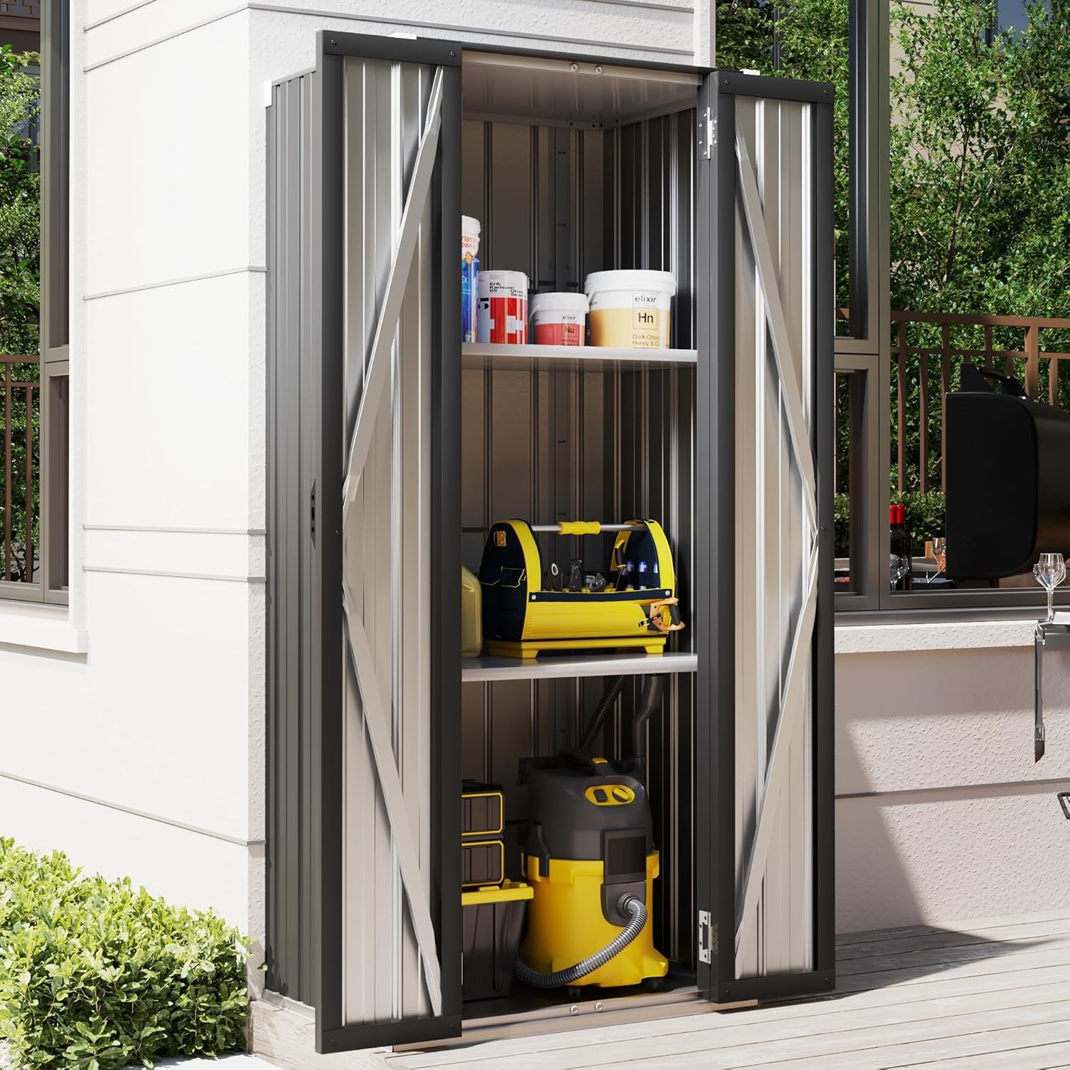 AECOJOY Outdoor Storage Cabinet Waterproof Vertical with Shelves Patio Deck gallery