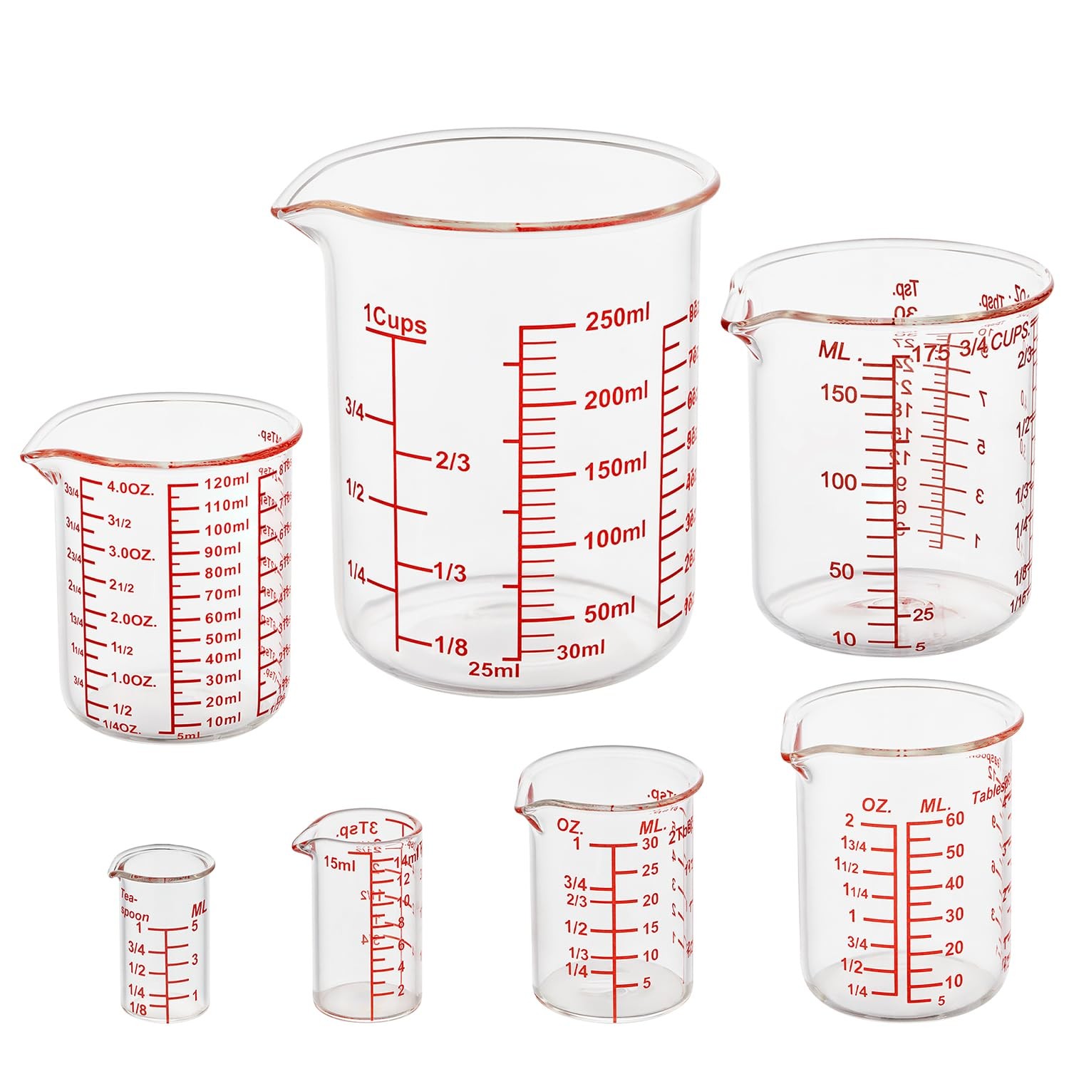 Borosilicate Glass Measuring Cup Set 7 Beakers 5ml-250ml - Kitchen Use gallery