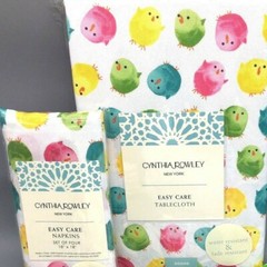5pc Cynthia Rowley Easter Chick 70″ R Tablecloth 4 Napkin Set Watercolor Spring
