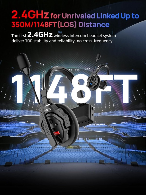 Wireless Intercom Headset for 1-Person Full Duplex 2.4GHz Bluetooth Headset gallery