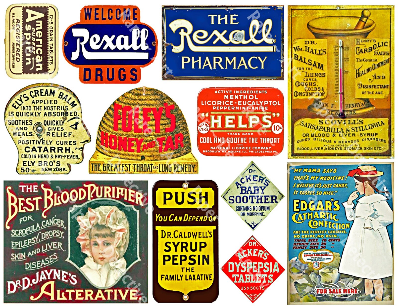 Pharmacy Signs & Apothecary Advertising Sticker Labels, DIY Sticker Sheet, 786 gallery
