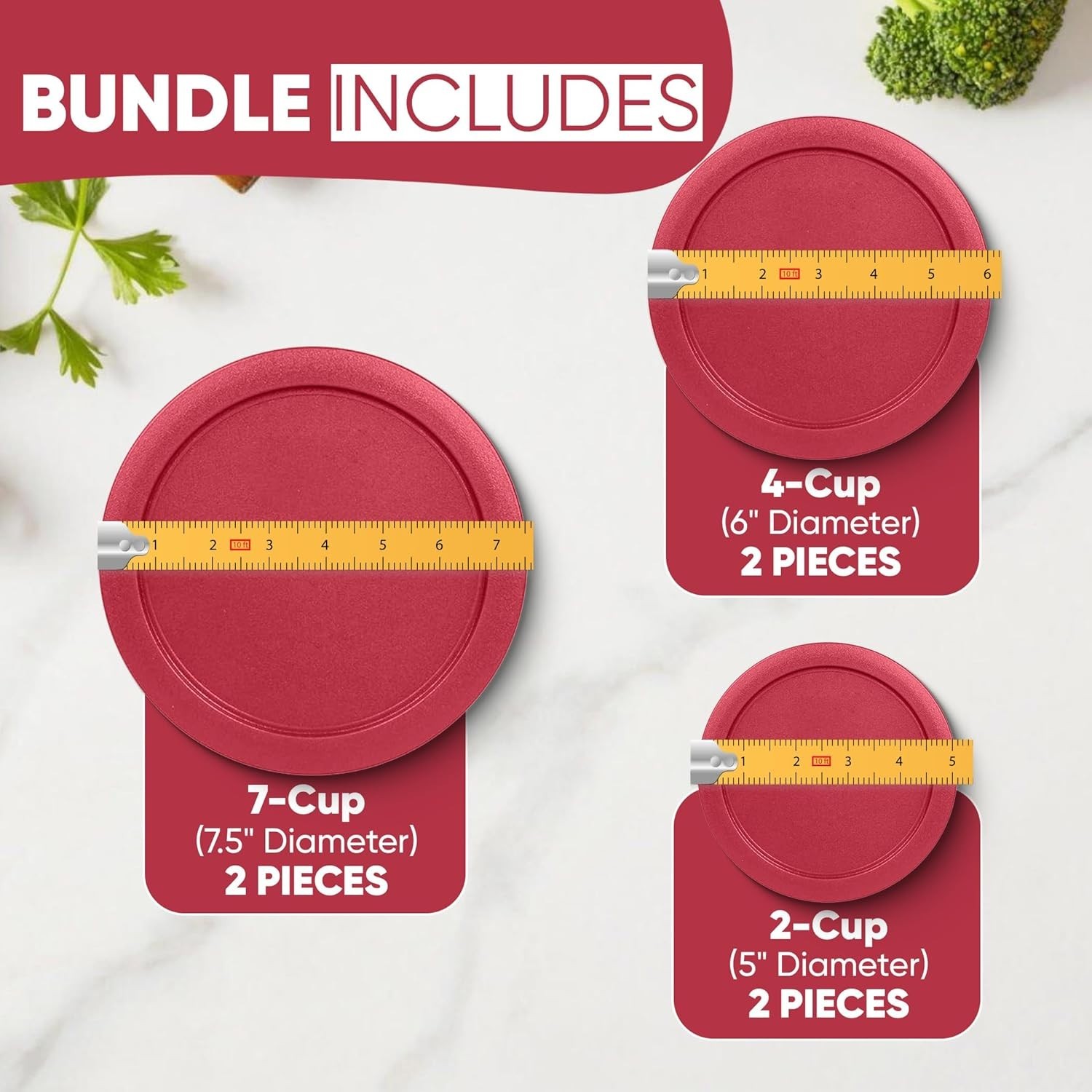 Replacement Lids for Pyrex Glass Containers 2-Cup, 4-Cup, 7 Cup Round- 6pcs Red gallery