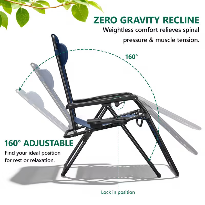 2PCS Zero Gravity Recliner Chair Foldable Outdoor Patio Lounge with Cupholder gallery