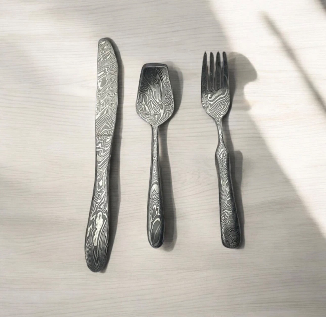 Custom Handmade Damascus Steel Cutlery Set Spoon Fork Knife Perfect Gift, gallery