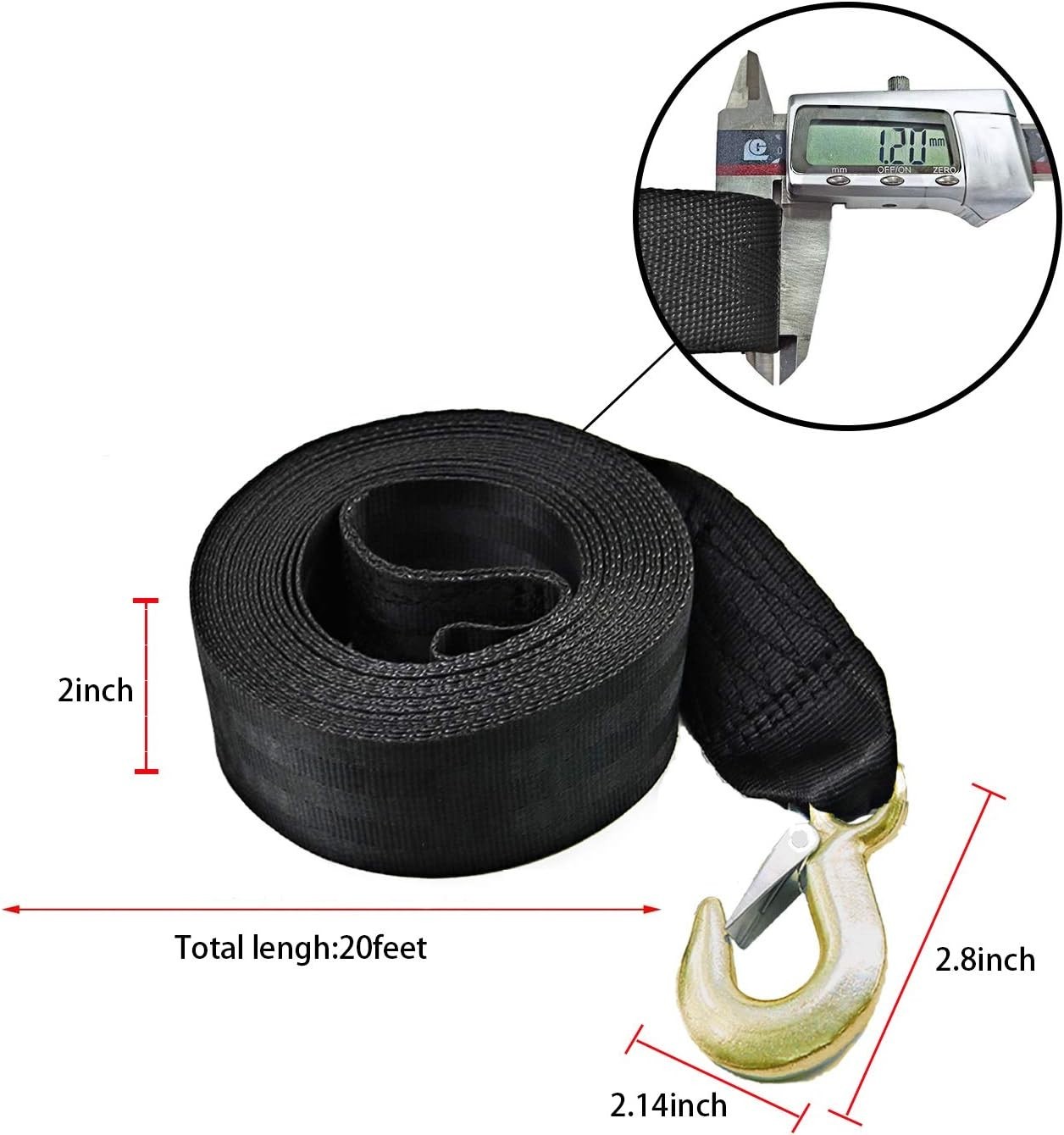 Heavy Duty Winch Strap, Tow Straps with Hook and Loop End for Boat, Trailer, gallery