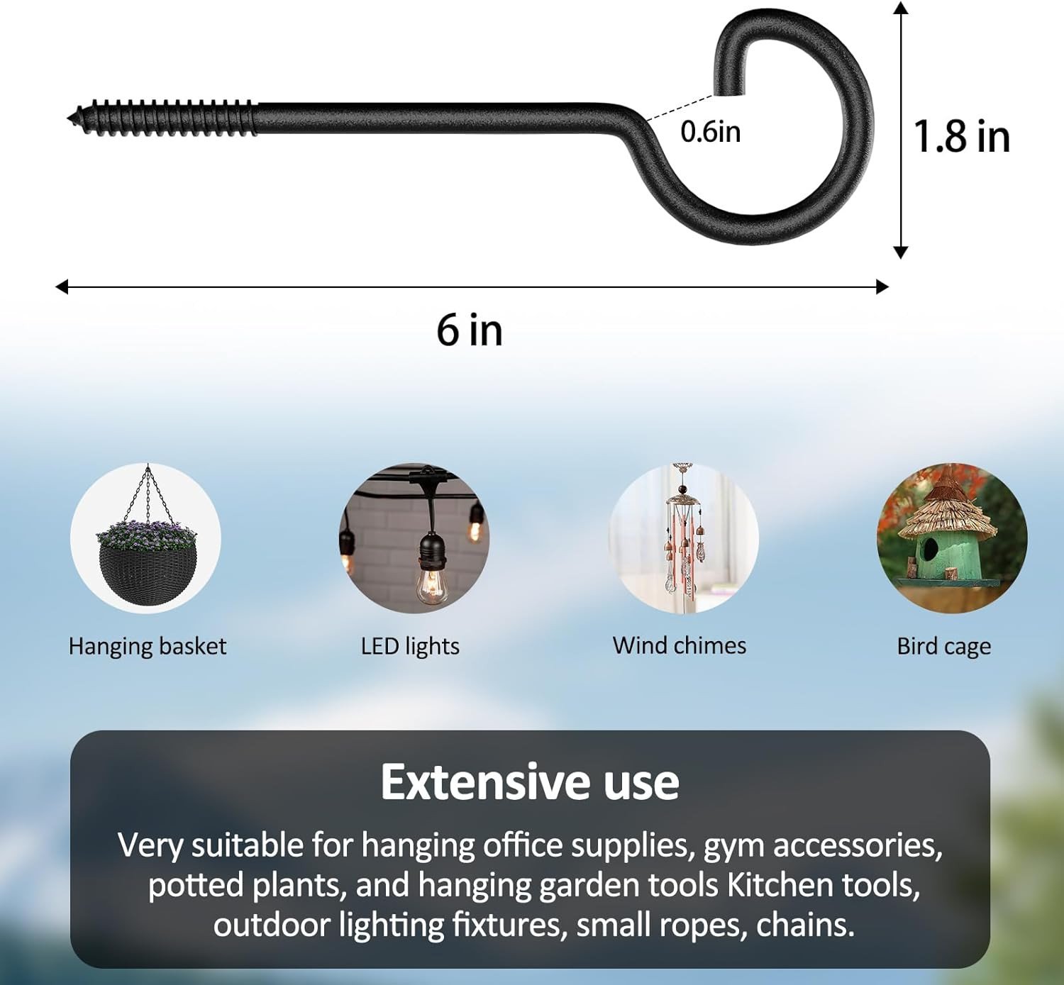 10Pcs Black 6in Rustic Metal Screw-in Ceiling Hooks, 35 lbs Capacity, 10 Count gallery