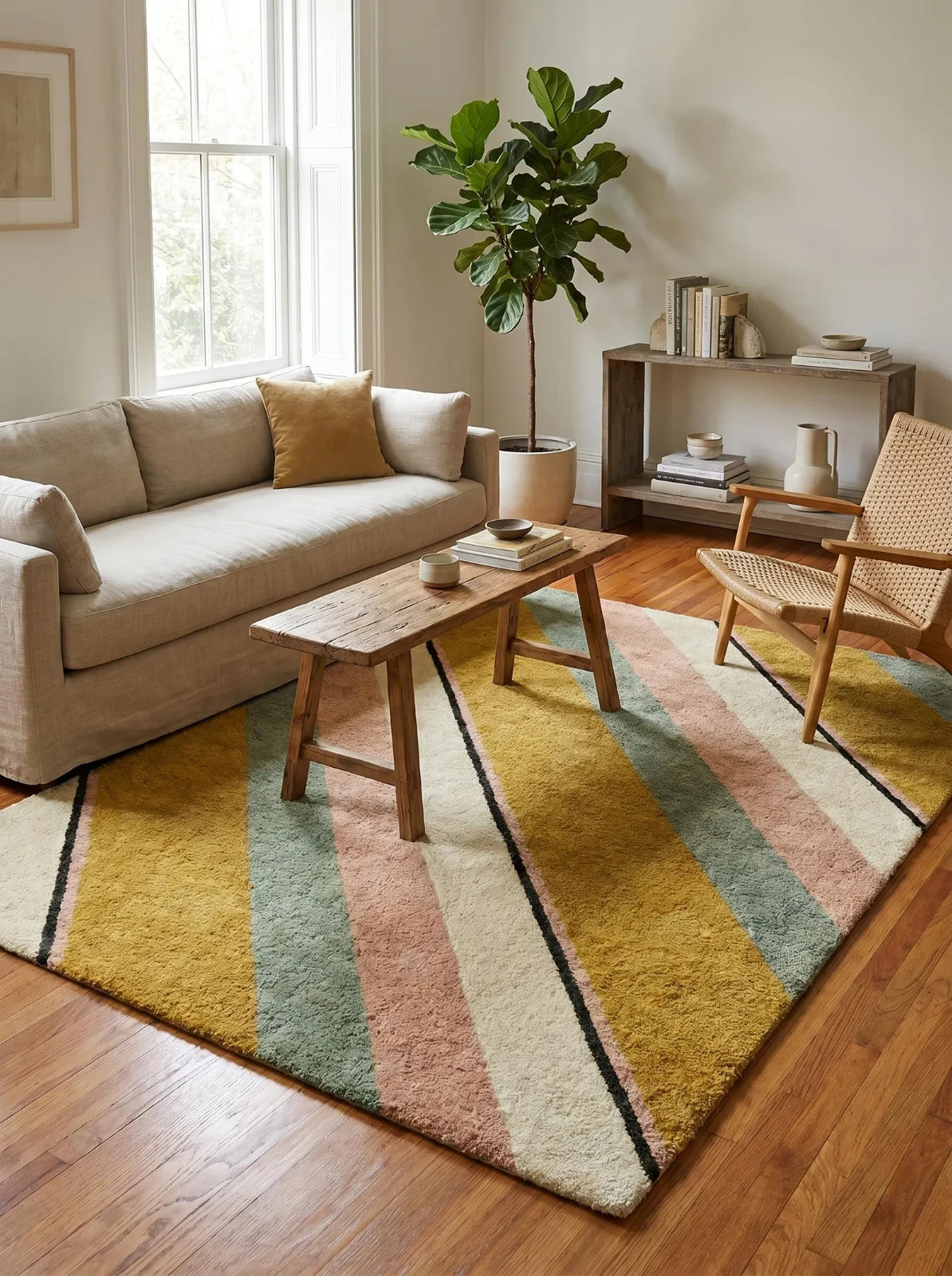 Handmade Pastel Striped Tufted Rug –Modern Scandinavian Area Rug, Soft Geometric gallery