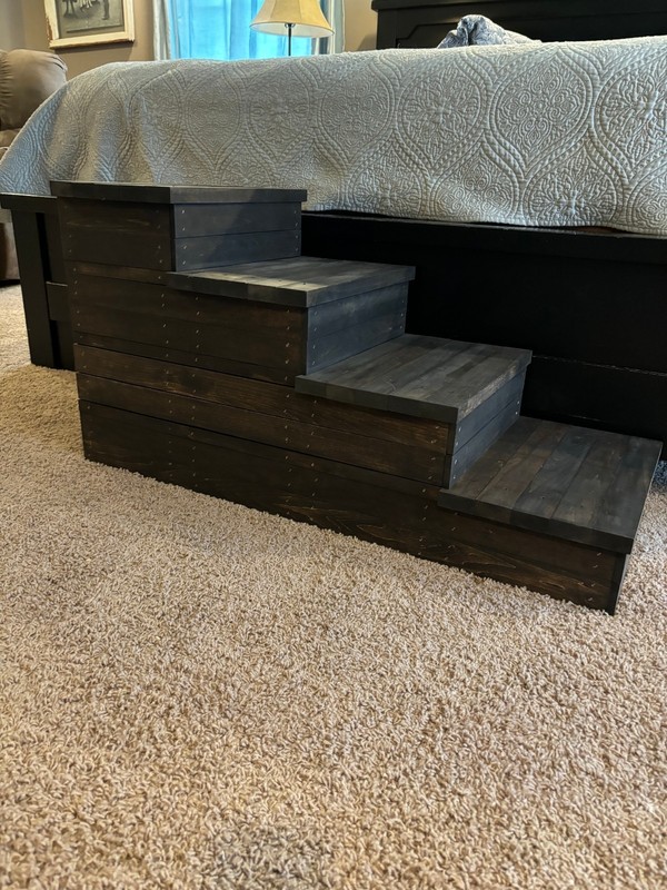Rustic Dark Walnut Wooden Pet Stairs – 4 Step Dog & Cat Ramp for Bed or Couch gallery