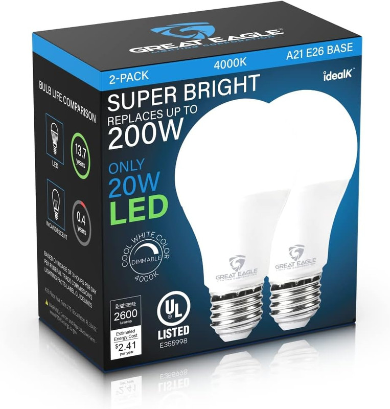 Super Bright LED Light Bulb 150W-200W Equivalent Dimmable 4000K Cool White UL Li gallery