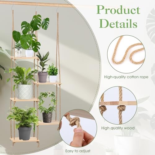 Novabright Window Hanging Plant Shelf with Wooden Shelves 1 Natural Wood Color gallery