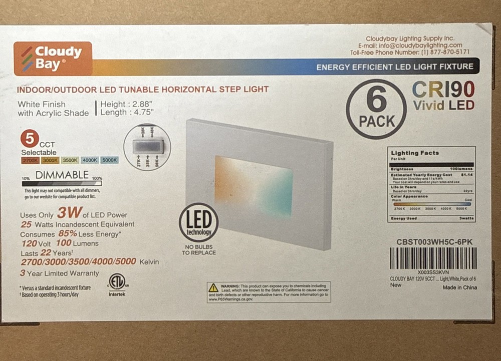Cloudy Bay Indoor/outdoor horizontal step light 5 CCT LED tunable white 6 pack