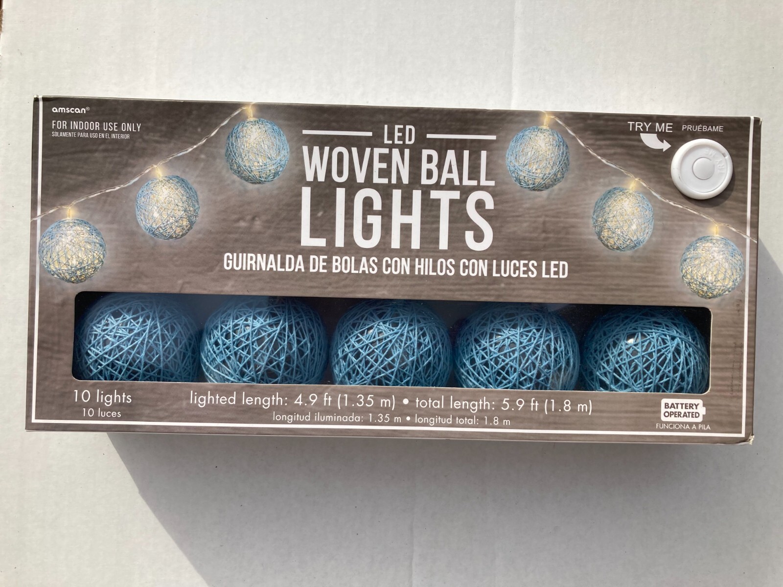 Amscan LED Blue Woven Ball 10 Lights String For Indoor Use Only 4.9 FT New gallery