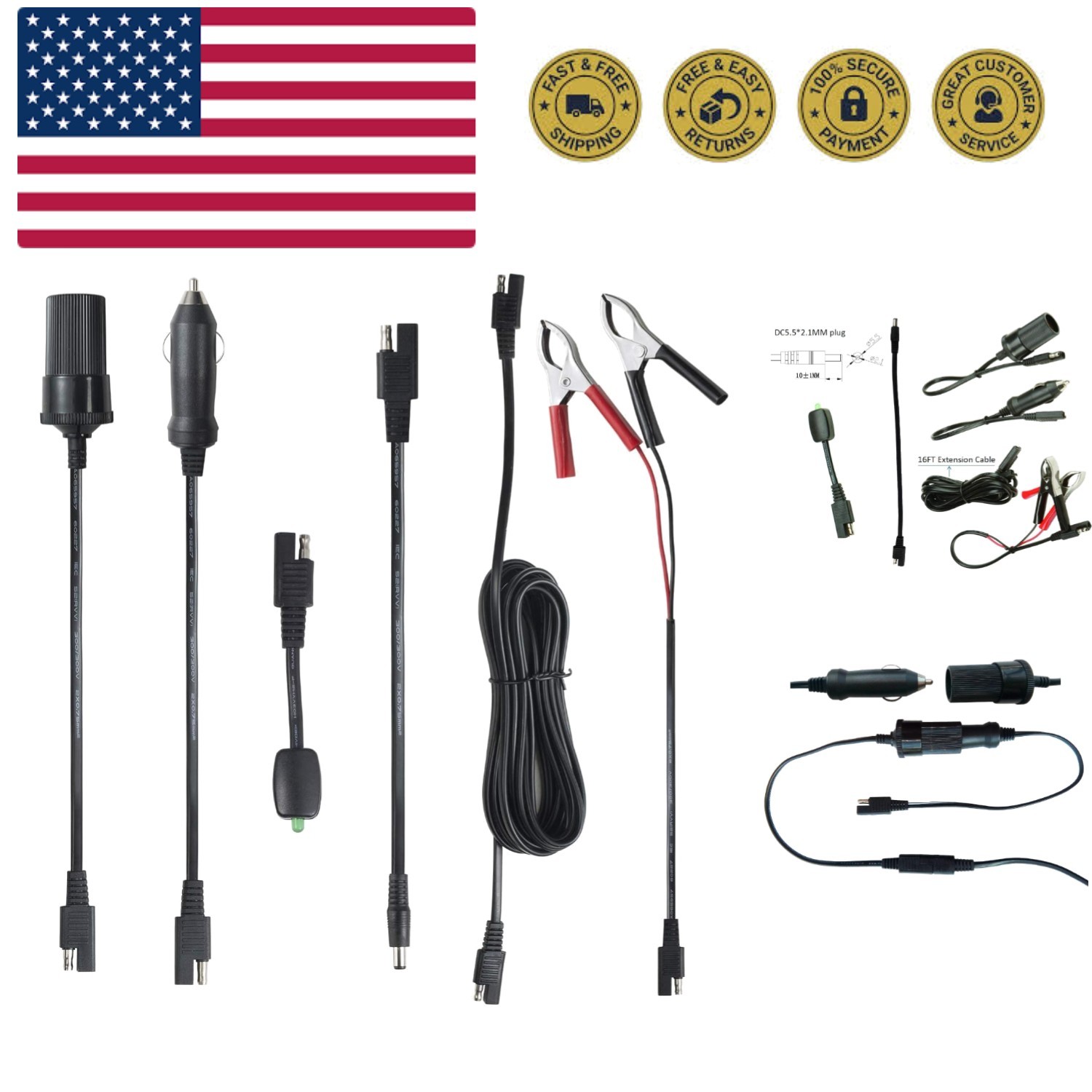 16FT Battery Charger Extension Cable Adapter SAE Connectors Quick Connect wit... gallery