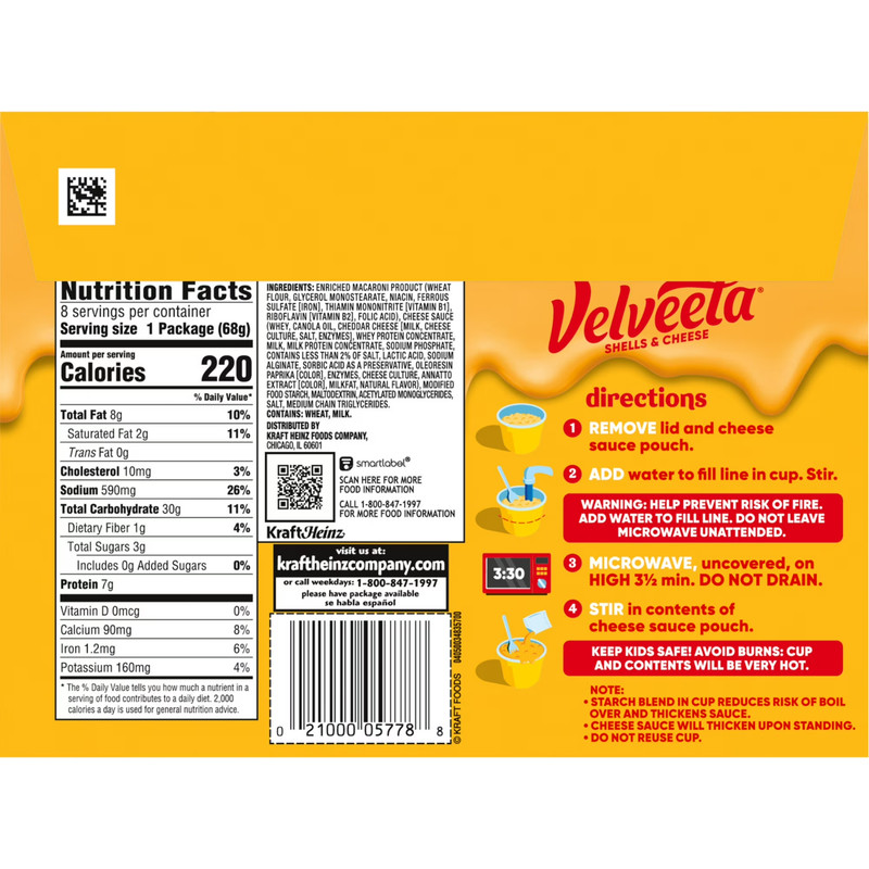 (2 PACK) Velveeta Shells and Cheese Mac and Cheese,8 Cups,for Easy Snacks 2.39oz gallery