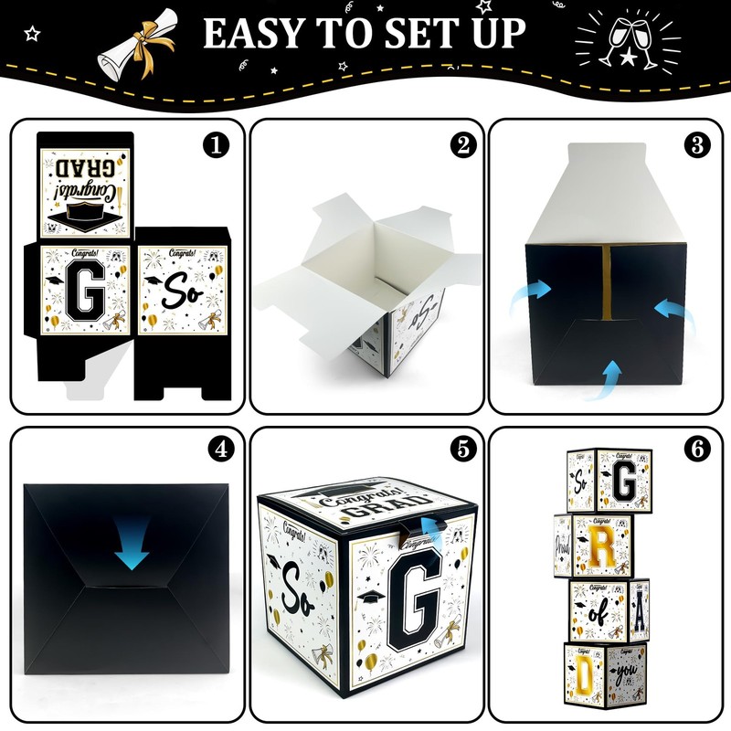 8 Pack Graduation Decorations 2026 - Black Gold Balloon Boxes for Class of 2026. gallery