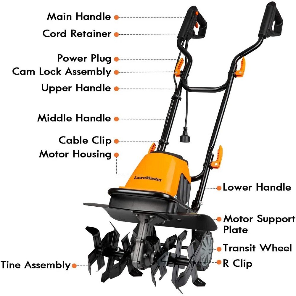 LawnMaster 16-Inch Electric Tiller 10-Amp Cultivator Foldable 6-Steel Blades gallery