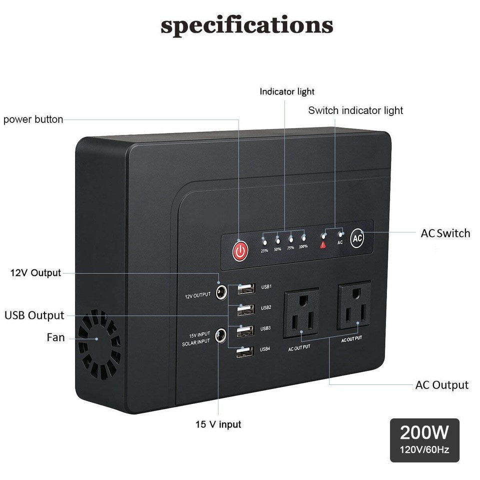 Powkey Portable Power Station 200W 2 AC Outlets, 4 USB, 1 DC Port Camping Travel gallery