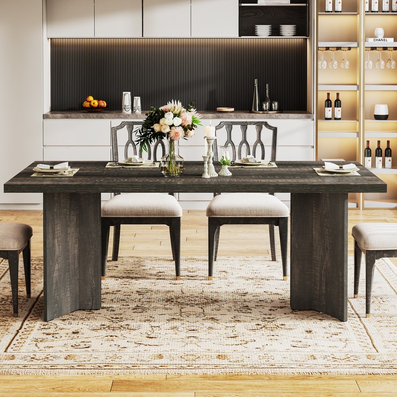 63 Inch Rectangular Dining Table Farmhouse Wooden Kitchen Table for 4-6 People gallery