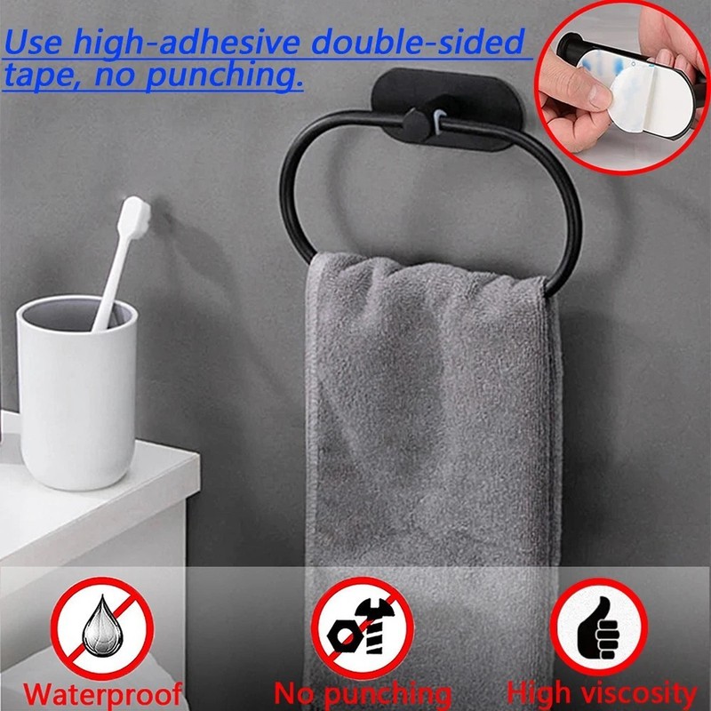 Bathroom Towel Ring Rack Holder Stainless Steel Wall Mounted Self-Adhesive gallery