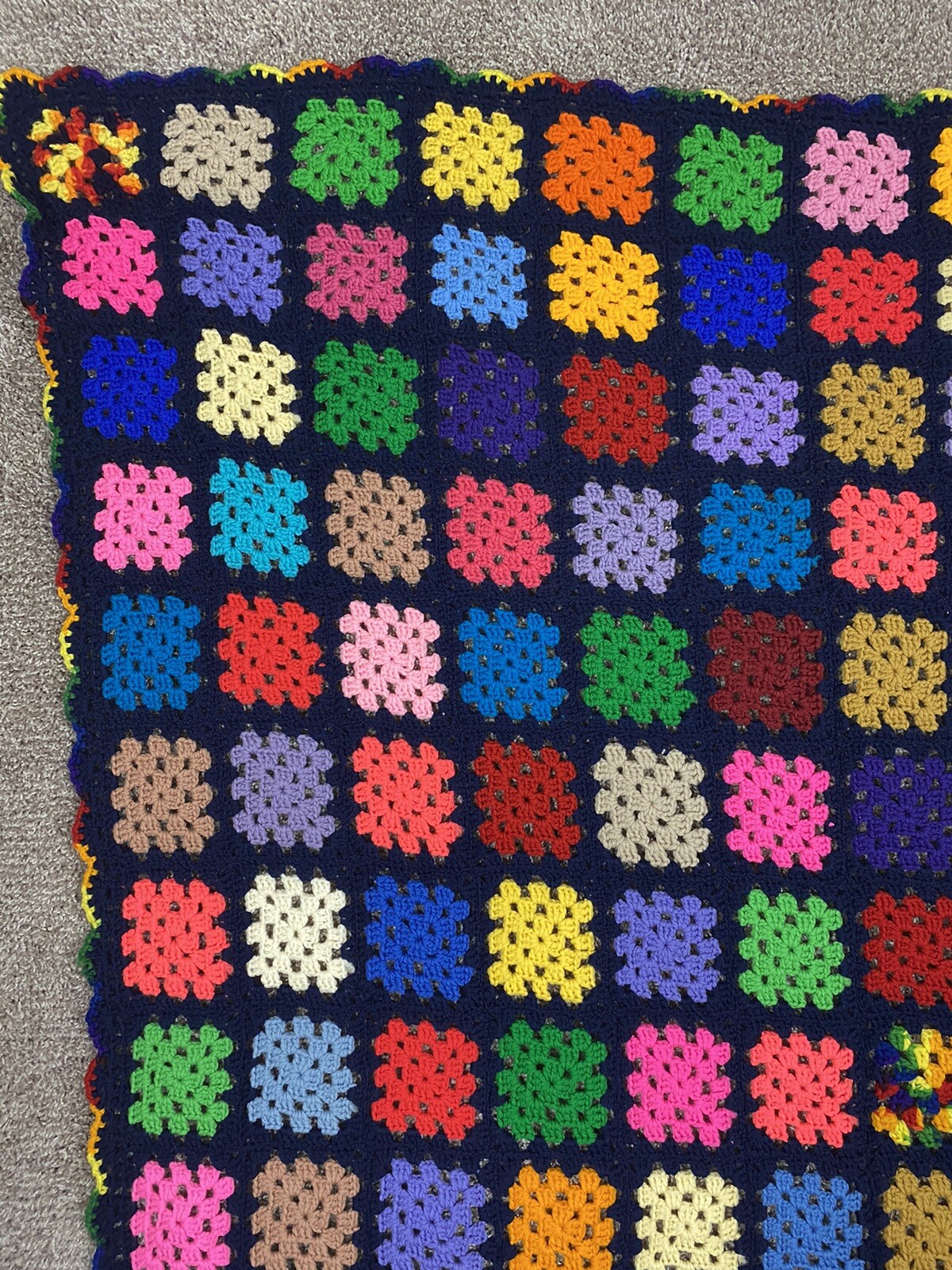 Vintage Retro Boho Granny Square Crochet Bed Afghan Blanket 66”x52” gallery