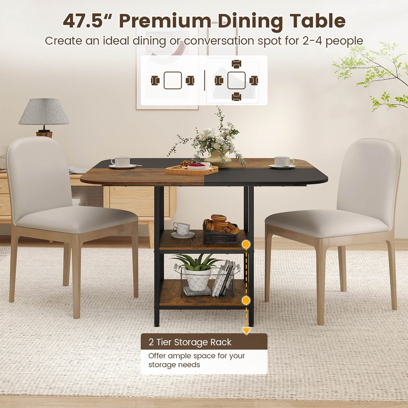 47.5” Square Dining Table w/Double-colored Splice Desktop 2-Tier Storage Shelves gallery