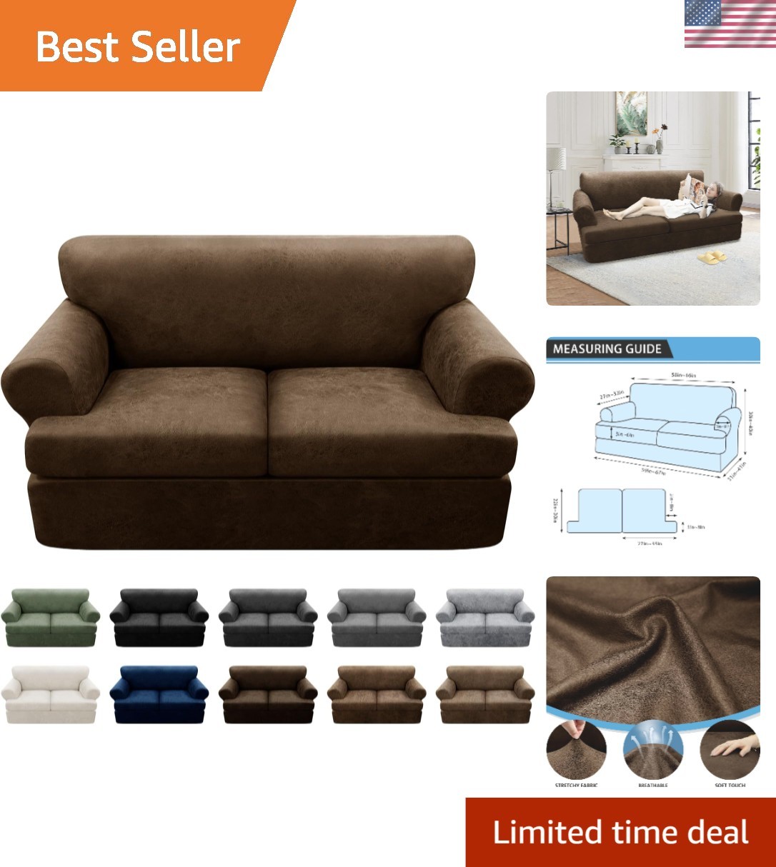 Leather Look Couch Cover T Cushion Slipcovers for 2 Cushion Loveseat 3 Piece ... gallery