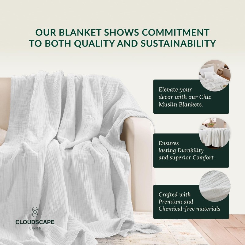 Soft 4 Layer Muslin Cotton Blanket King Size,100% Cotton Blanket, Lightweight... gallery
