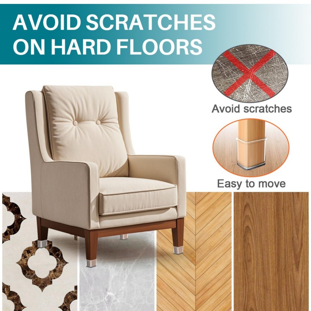 24PCS Chair Leg Floor Protectors Square,Silicone Felt Furniture Pads Caps Covers gallery