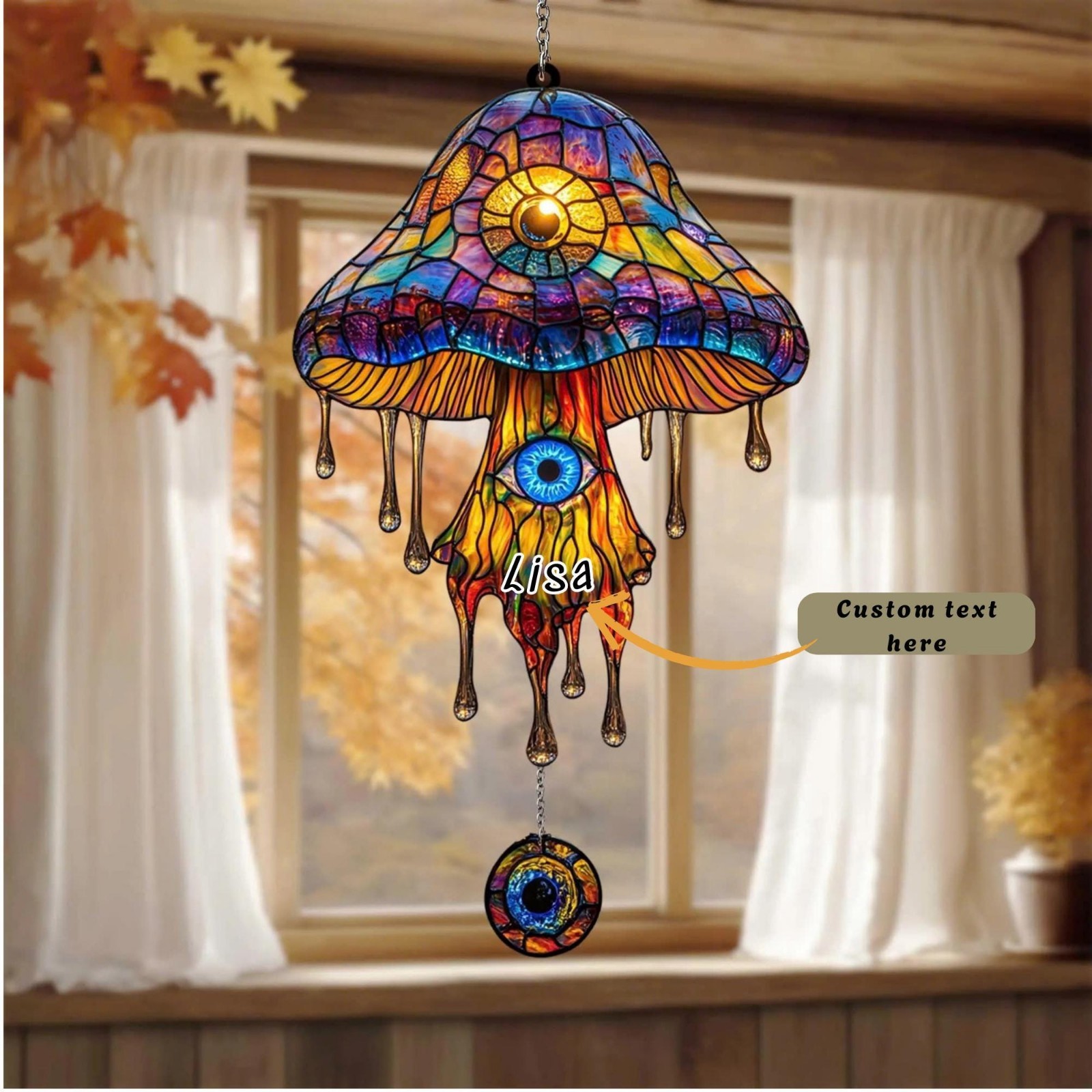 Psychedelic Mushroom Suncatcher, Rainbow Acrylic, Trippy Cottagecore Decor gallery