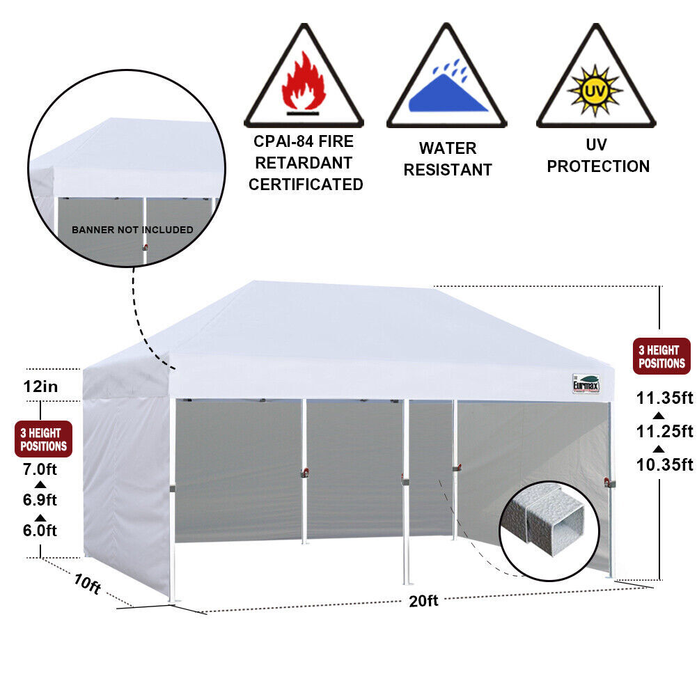 Eurmax 10x20 Pop-up Canopy with 4 Removable Zipper End Side Walls+Roller Bag gallery
