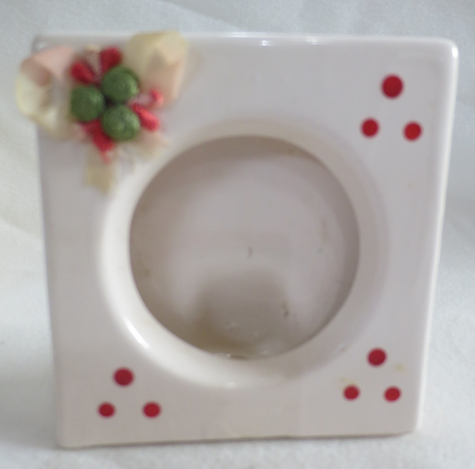 White Ceramic 3” x 3” Picture Frame w Ribbon Flower Top Loading gallery