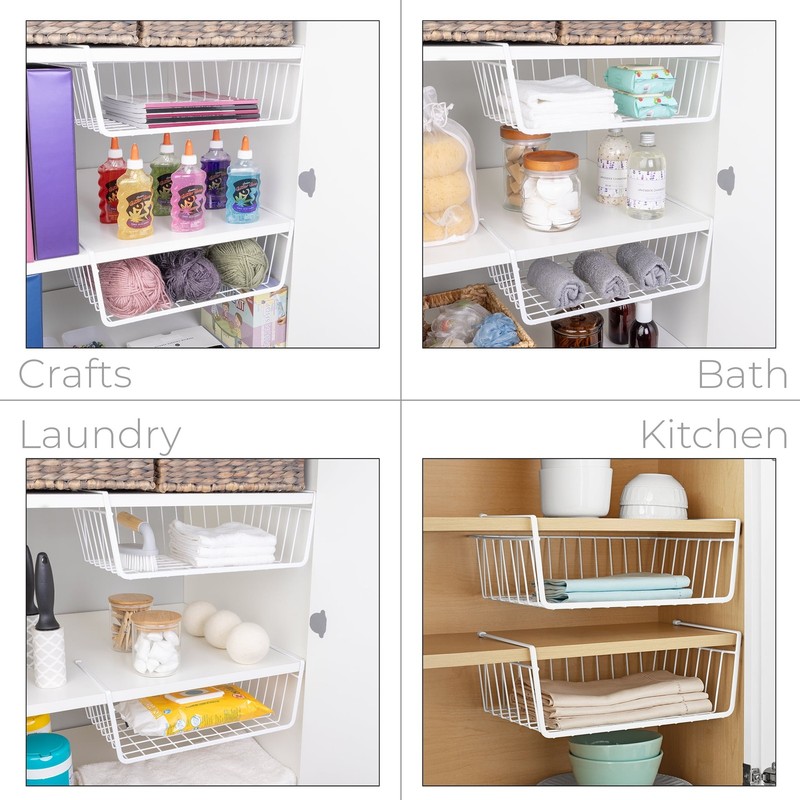 Wire Under-Shelf Storage Baskets,Cabinet and Pantry Shelf Organizer,2 Pack,White gallery