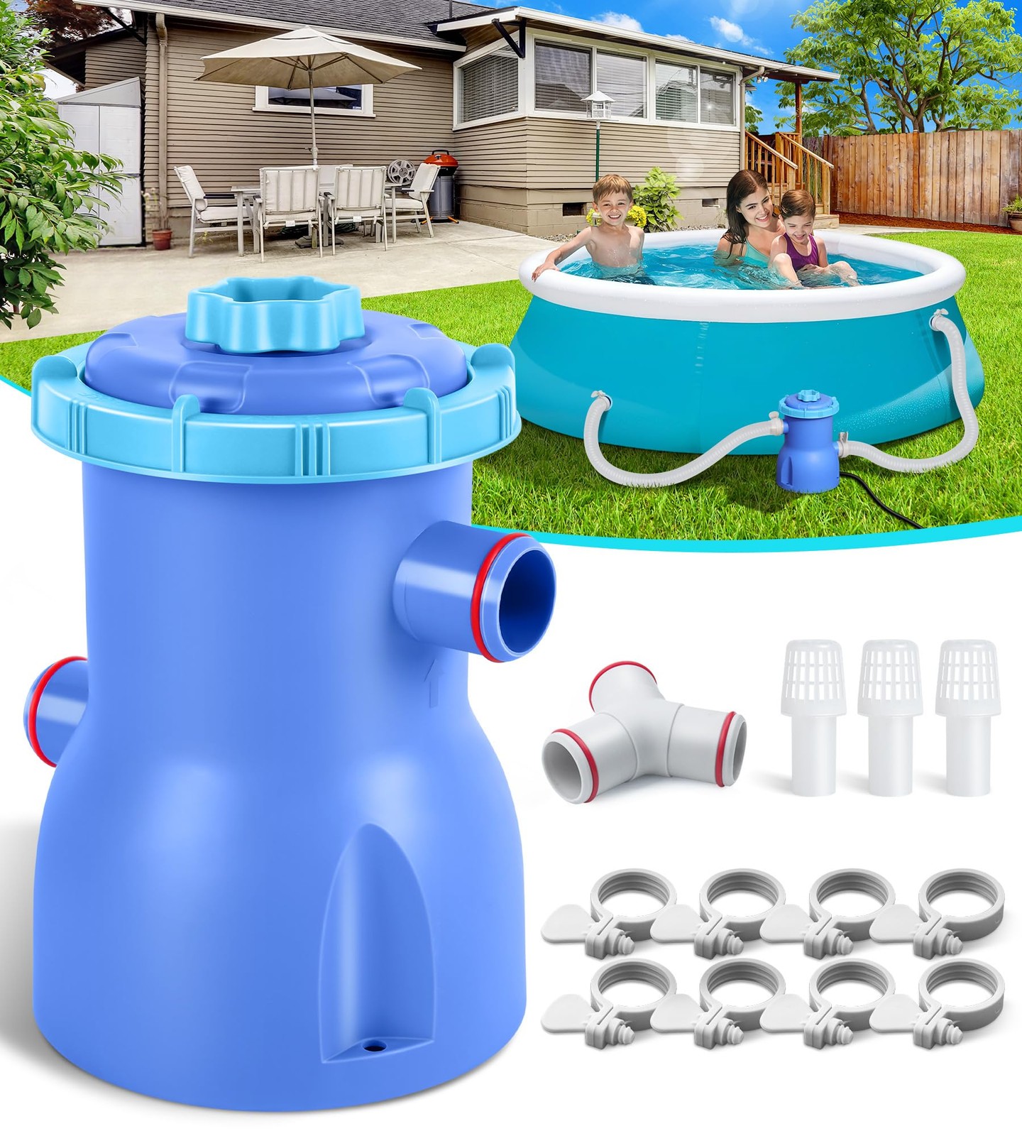 300GPH Pool Filter Pump for Small Above Ground Pools, Promoted Water Circulat... gallery