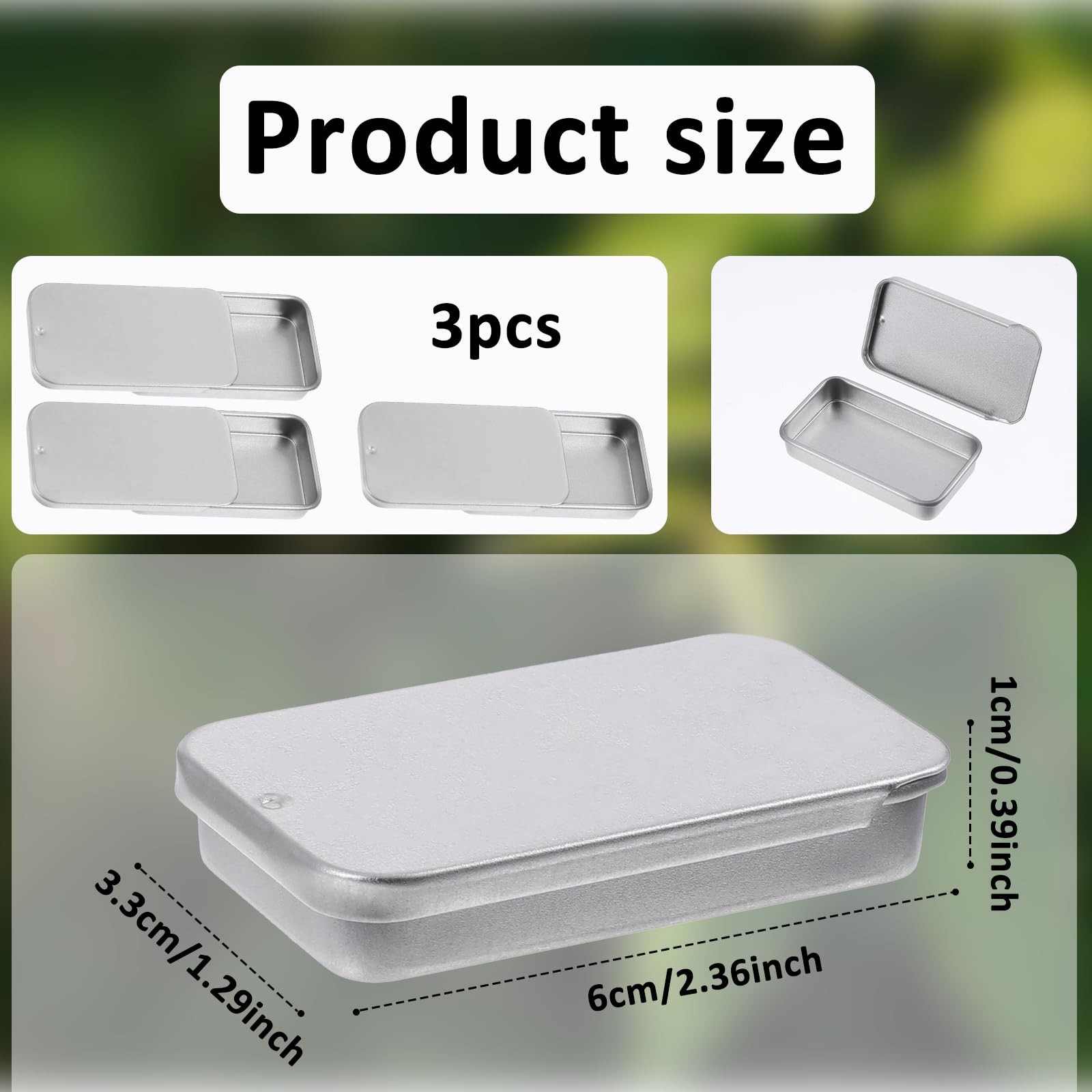 3 Pcs Mini Metal Tin Box Slide Rectangular Hinged Organizer Containers 2x1x0.4 gallery