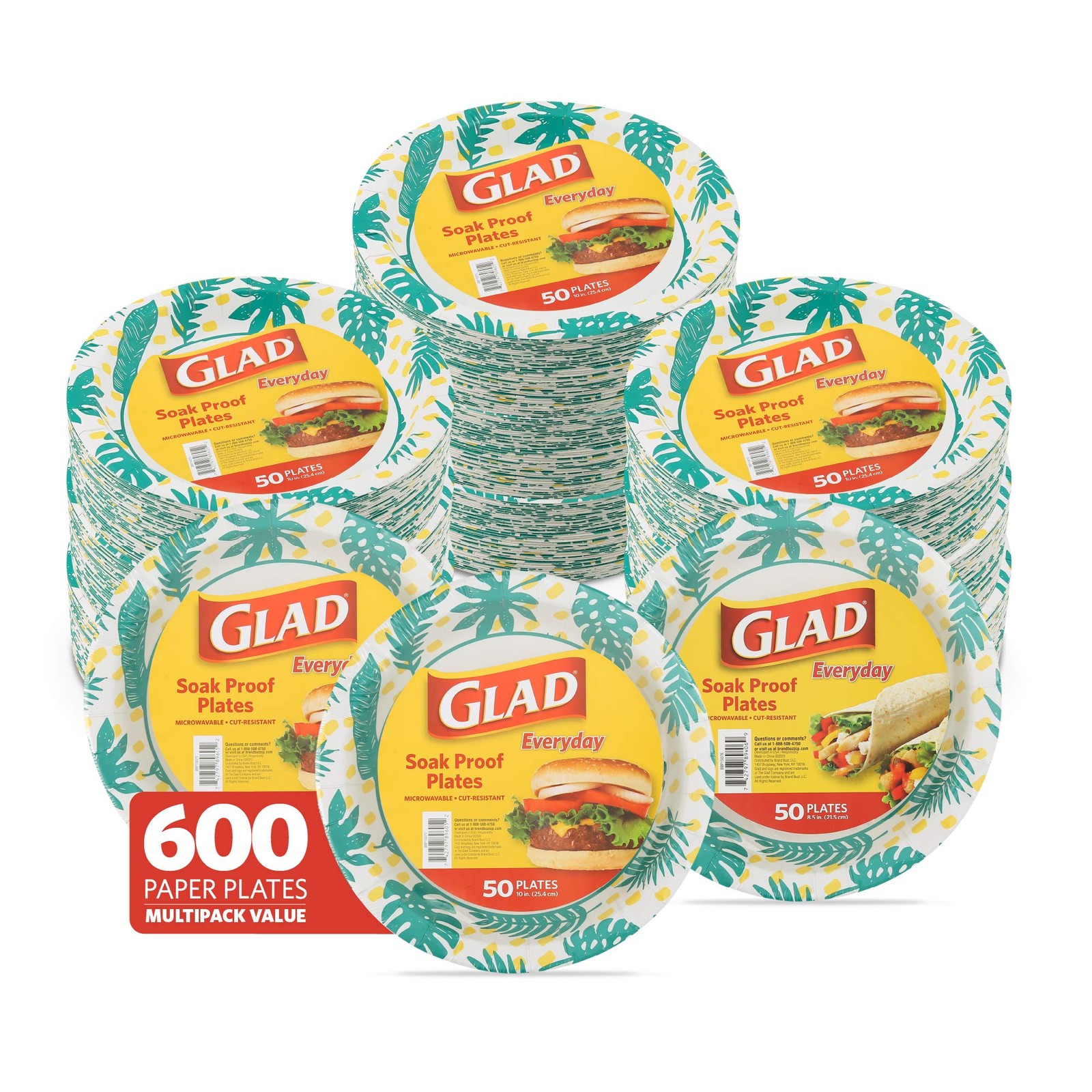 Glad Round Decorative Disposable Paper Plates Palm Leaves Pattern Soak Proof gallery