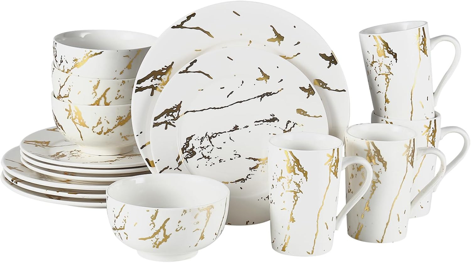 Elegant 16-Piece White Porcelain Dinnerware Set with Gold Accents for 4 gallery