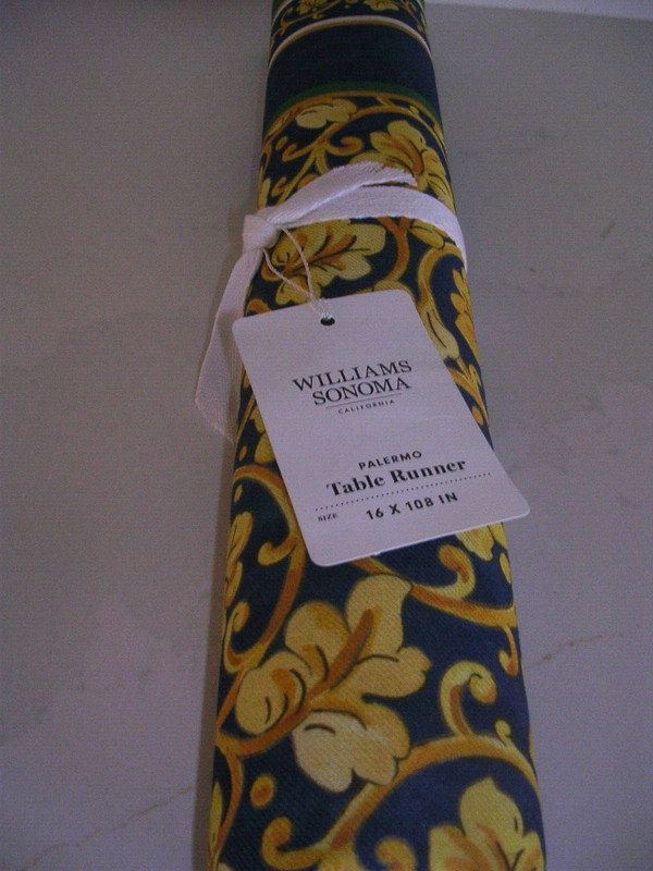 WILLIAMS SONOMA PALERMO TABLE RUNNER 16 X 108 IN 100% COTTON BLUE YELLOW GRN NWT gallery