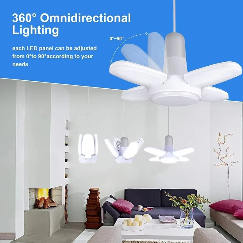 28W Foldable LED Fan Bulb E27 360° Ceiling Garage Light 6000K Lamp gallery