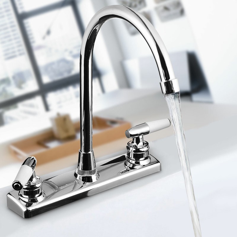 High Arc 2-Handle Standard Kitchen Sink Faucet Mixer Tap in Plastic For Home RV gallery