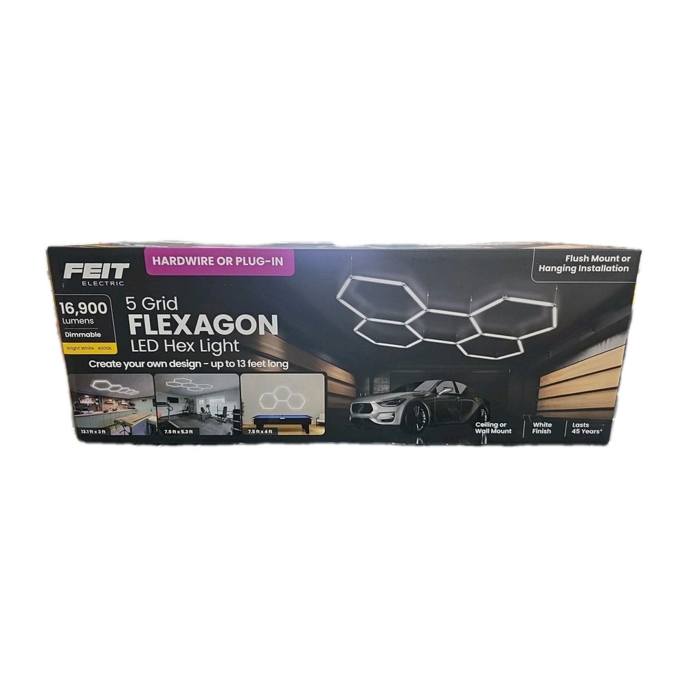 Feit Electric 5 Grid Flexagon LED Hex Light White Finish Wall/Ceiling Mount