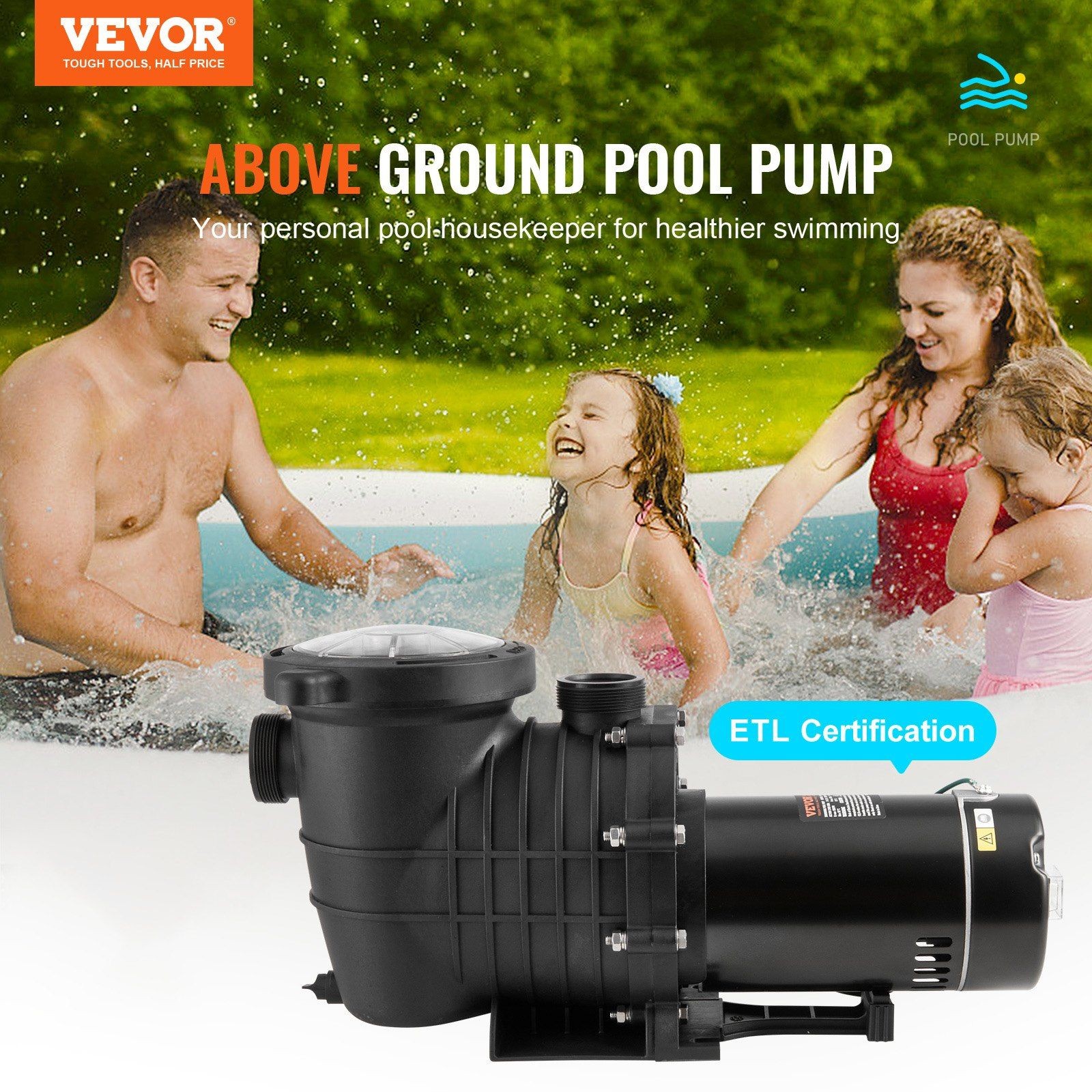 2HP Thermally Protected Pool Pump 110GPM Flow 59ft Head with UL Certification gallery