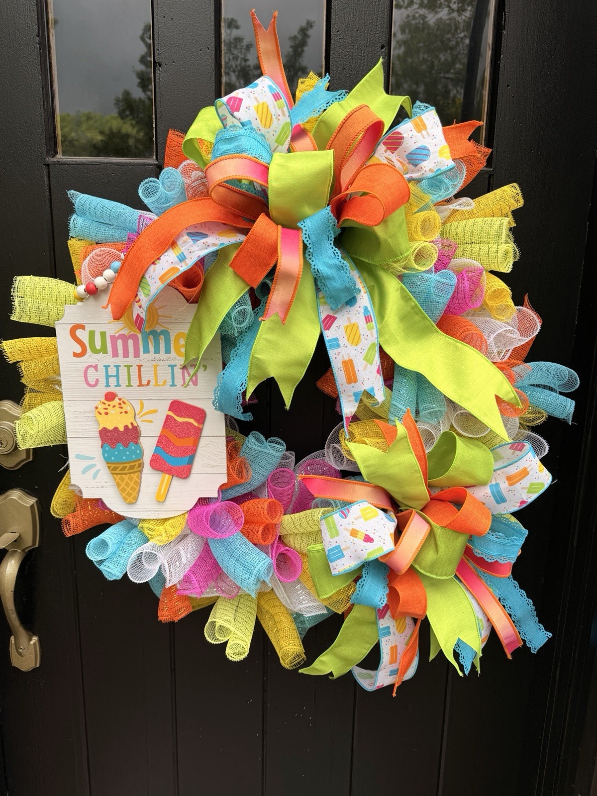 Summer Chillin’ Vibrant Mesh & Ribbon Popsicle Door Wreath Decoration gallery