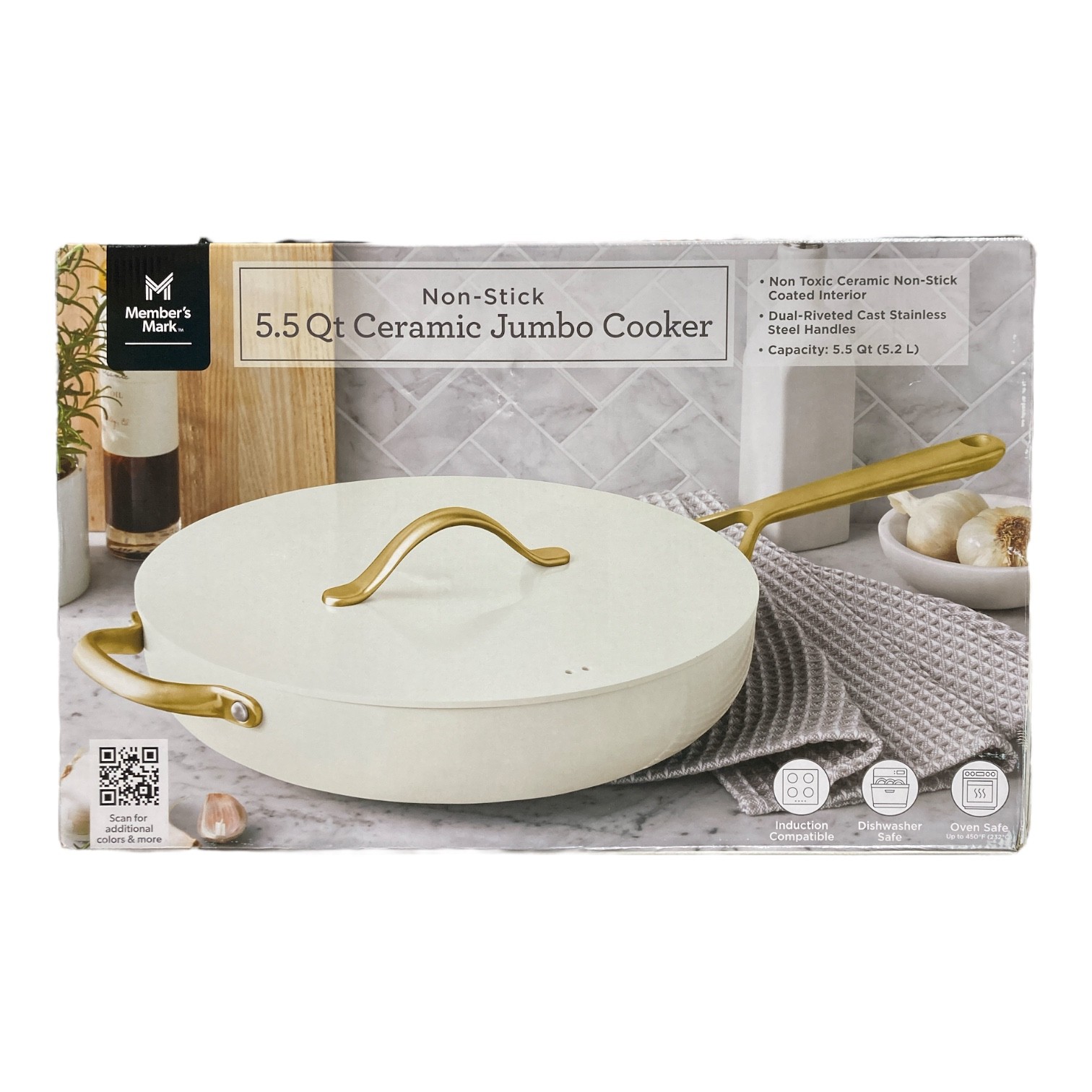 Member's Mark 5.5-Quart Non-Stick Ceramic Jumbo Cooker, Cream gallery