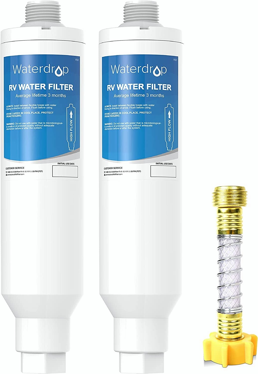 RV Inline Water Filters with 1 Flexible Hose Protector, NSF Certified, 2 Pack gallery