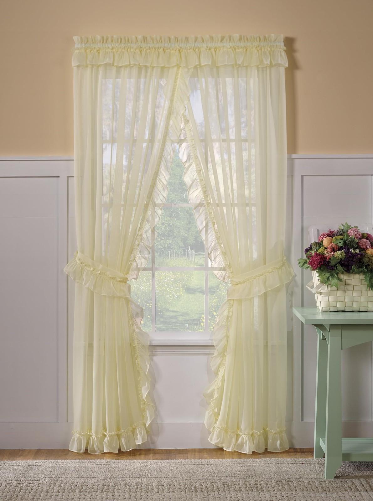 Today's Curtain, Emelia Priscilla Sheer Pair 60" W x 84" L, White, 5-Piece-Set gallery