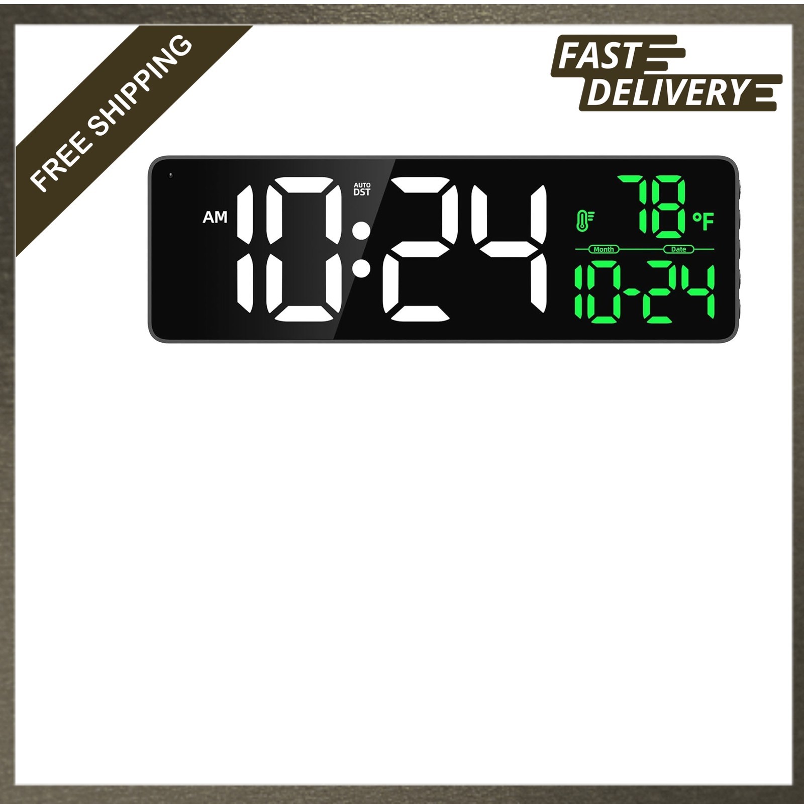 Large LED Digital Wall Clock with Date Temperature Auto Brightness Auto DST for gallery