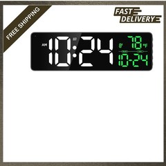 Large LED Digital Wall Clock with Date Temperature Auto Brightness Auto DST for