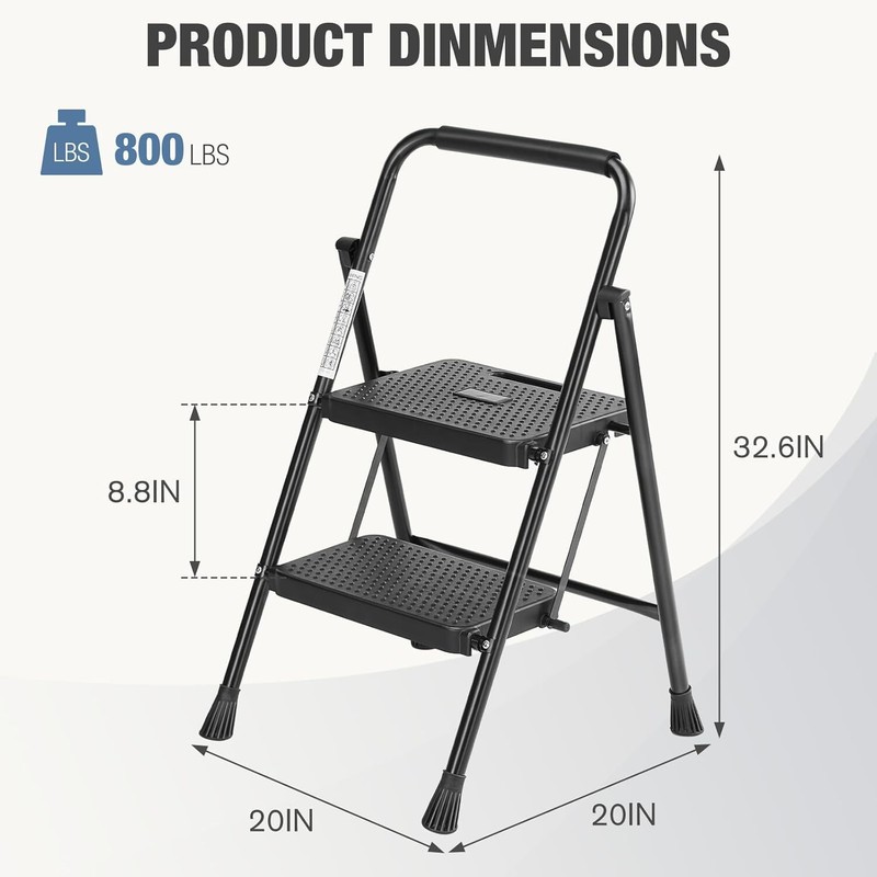 Outside 2 Step Ladder Folding Stool with Wide Anti-Slip Pedal 800lbs Heavy Duty gallery